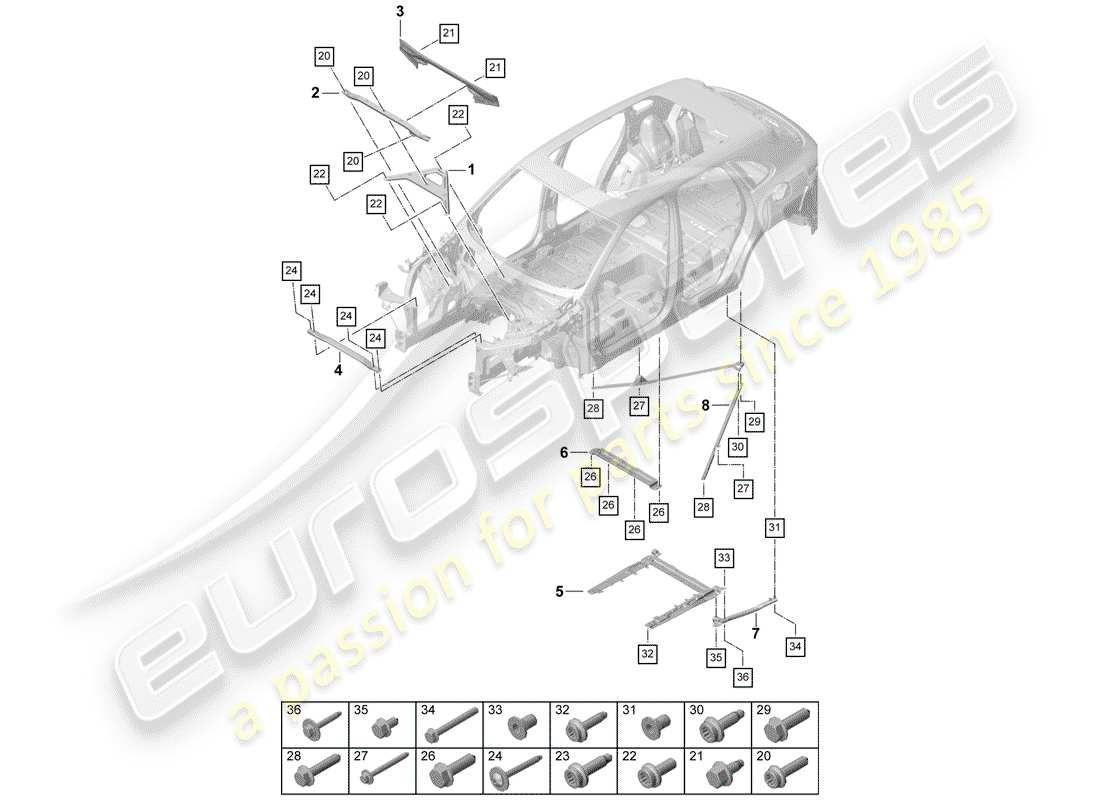 porsche 2020 (cayenne e3 9ya/9yb) dome strut-ersatzteildiagramm