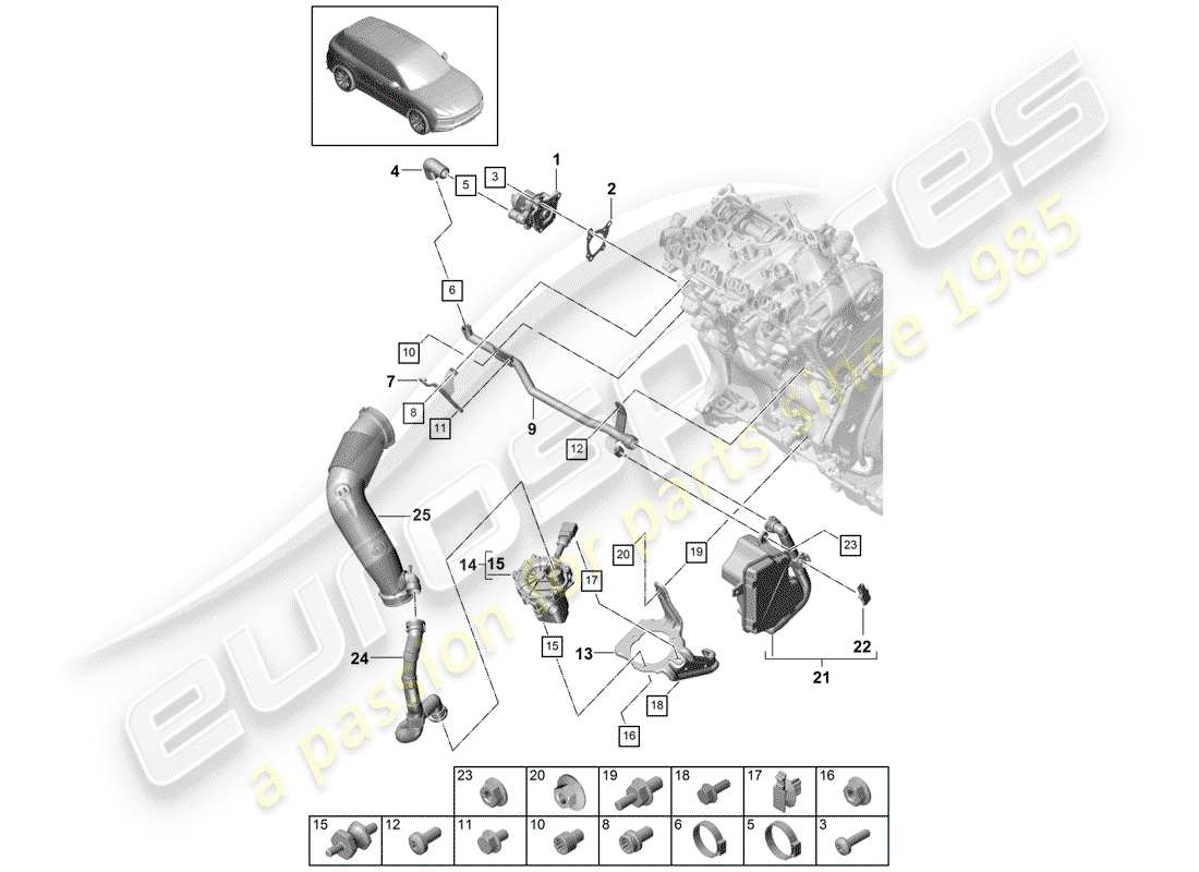 porsche 2020 (cayenne e3 9ya/9yb) abgasreinigungssystem - teilediagramm