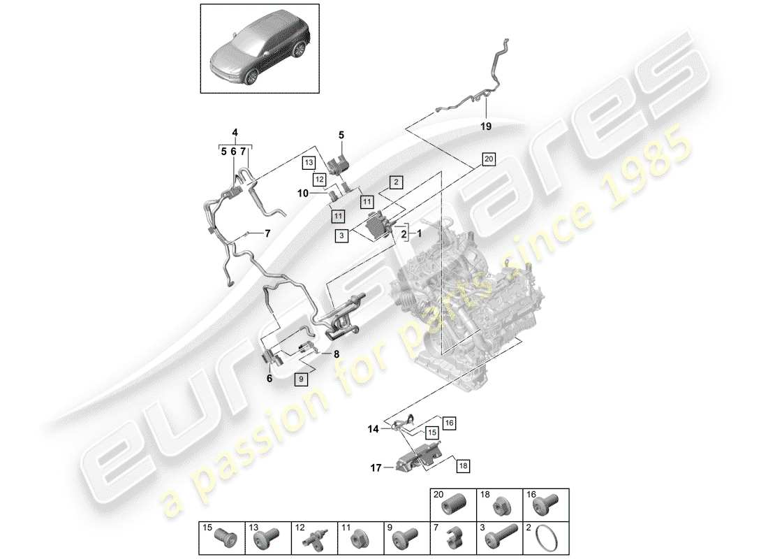 porsche 2020 (cayenne e3 9ya/9yb) vakuumsystem teilediagramm