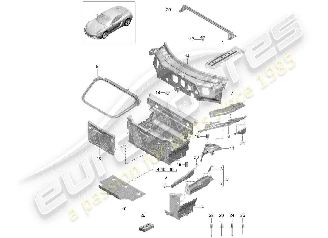 porsche 2014 (981 cayman) front end teilediagramm