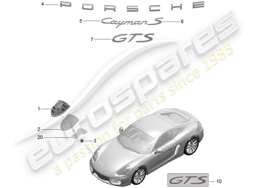 porsche 2014 (981 cayman) namensschilder ersatzteildiagramm