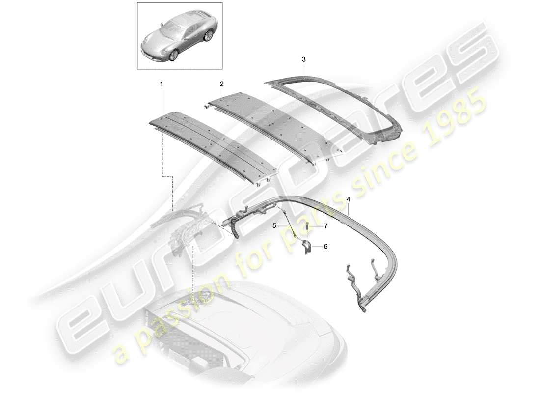porsche 2018 (991-2) oberer rahmen teilediagramm