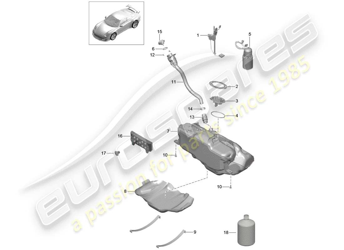 porsche 2014 (991-1 r/gt3/rs) kraftstofftank teilediagramm