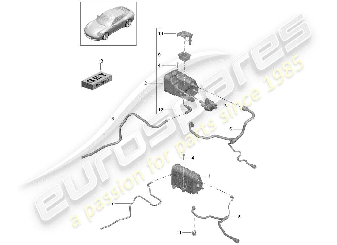 porsche 2018 (991-2) verdunstungsbehälter - teilediagramm