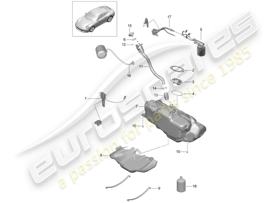 porsche 2019 (991-2 turbo) treibstofftank teilediagramm