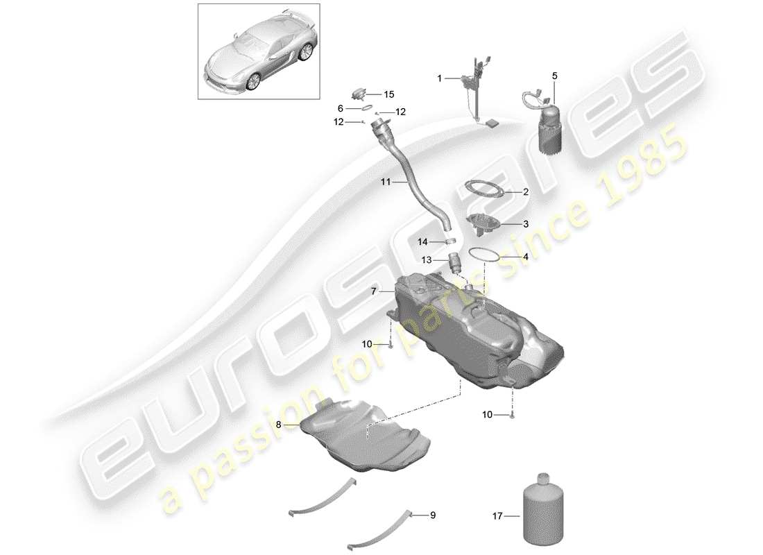 porsche 2016 (981 cayman gt4) kraftstofftank teilediagramm