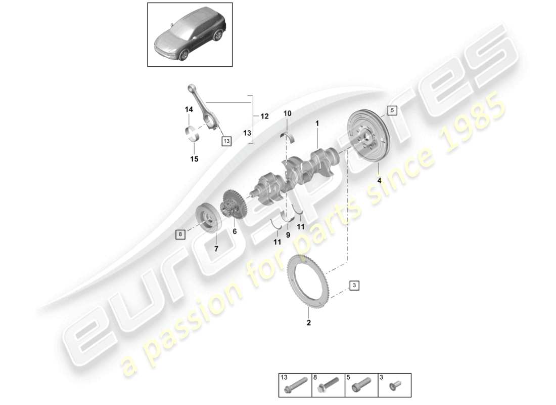 porsche 2020 (cayenne e3 9ya/9yb) kurbelwellen-pleuel-schwingungsdämpfer teilediagramm