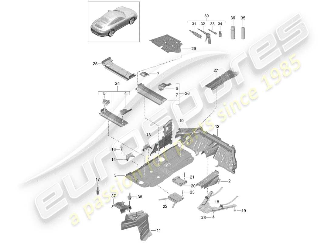porsche 2017 (991-2) bodenplatten ersatzteildiagramm
