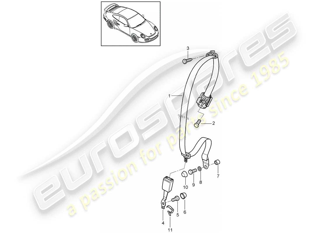porsche 2011 (997-2 turbo / gt2 rs) sicherheitsgurt - teilediagramm