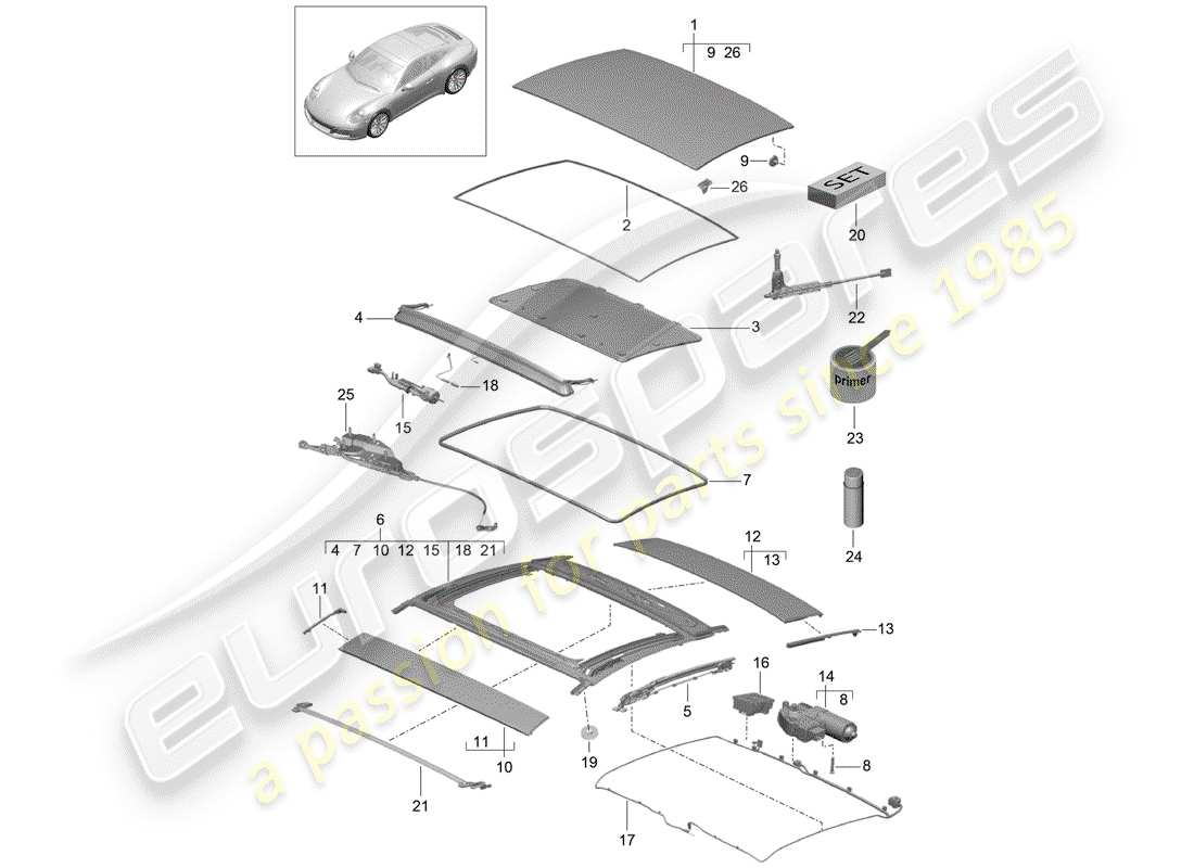 porsche 2019 (991-2) schiebe-/hebedach teilediagramm