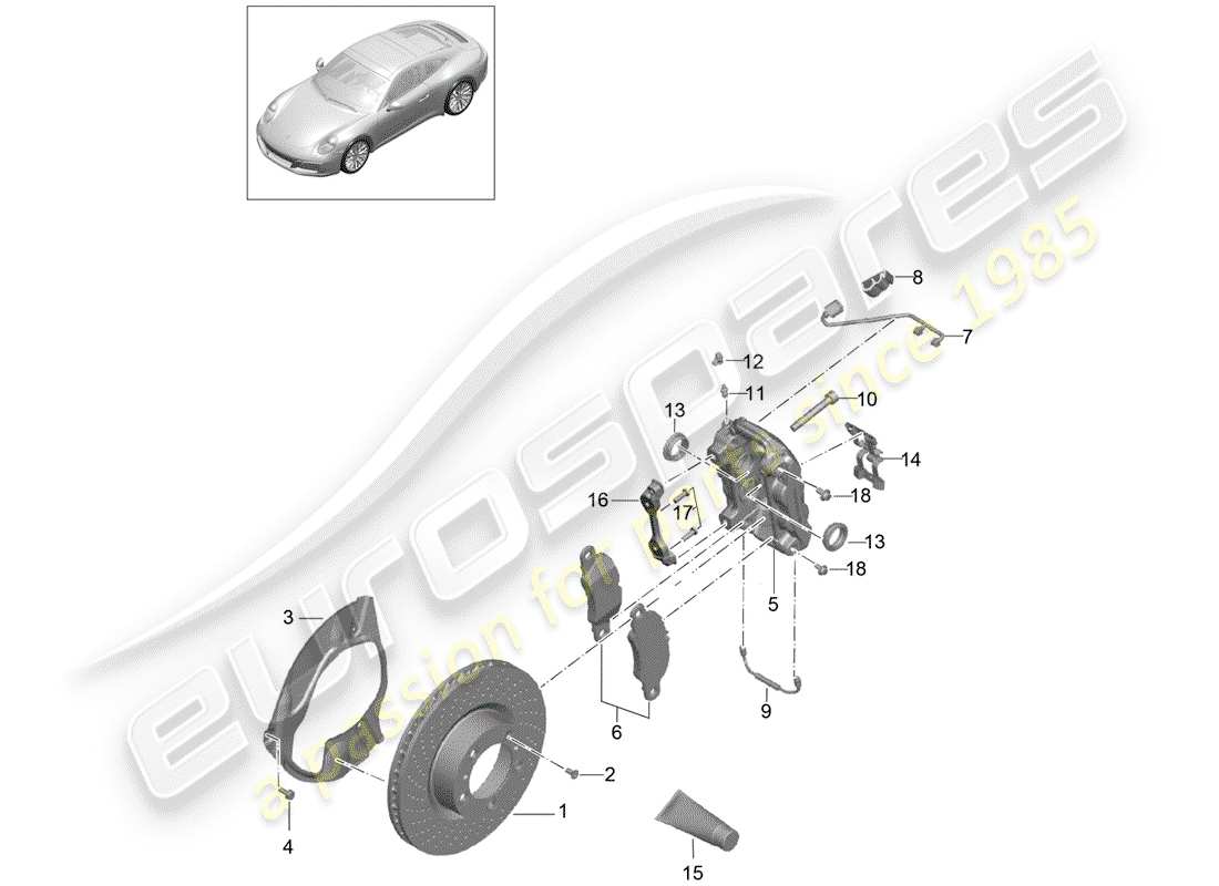 porsche 2018 (991-2) scheibenbremsen ersatzteildiagramm