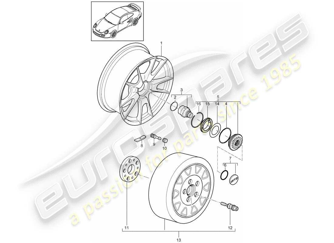 porsche 2011 (997-2 turbo / gt2 rs) zentralverriegelung ersatzteildiagramm