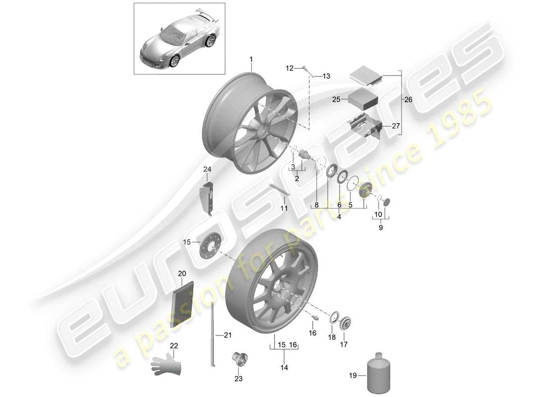 porsche 2014 (991-1 r/gt3/rs) leichtmetallfelgen-ersatzteildiagramm