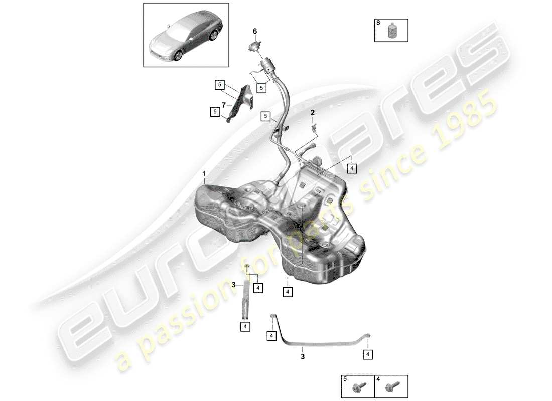 porsche 2018 (panamera 971-1) kraftstofftank mit ersatzteildiagramm