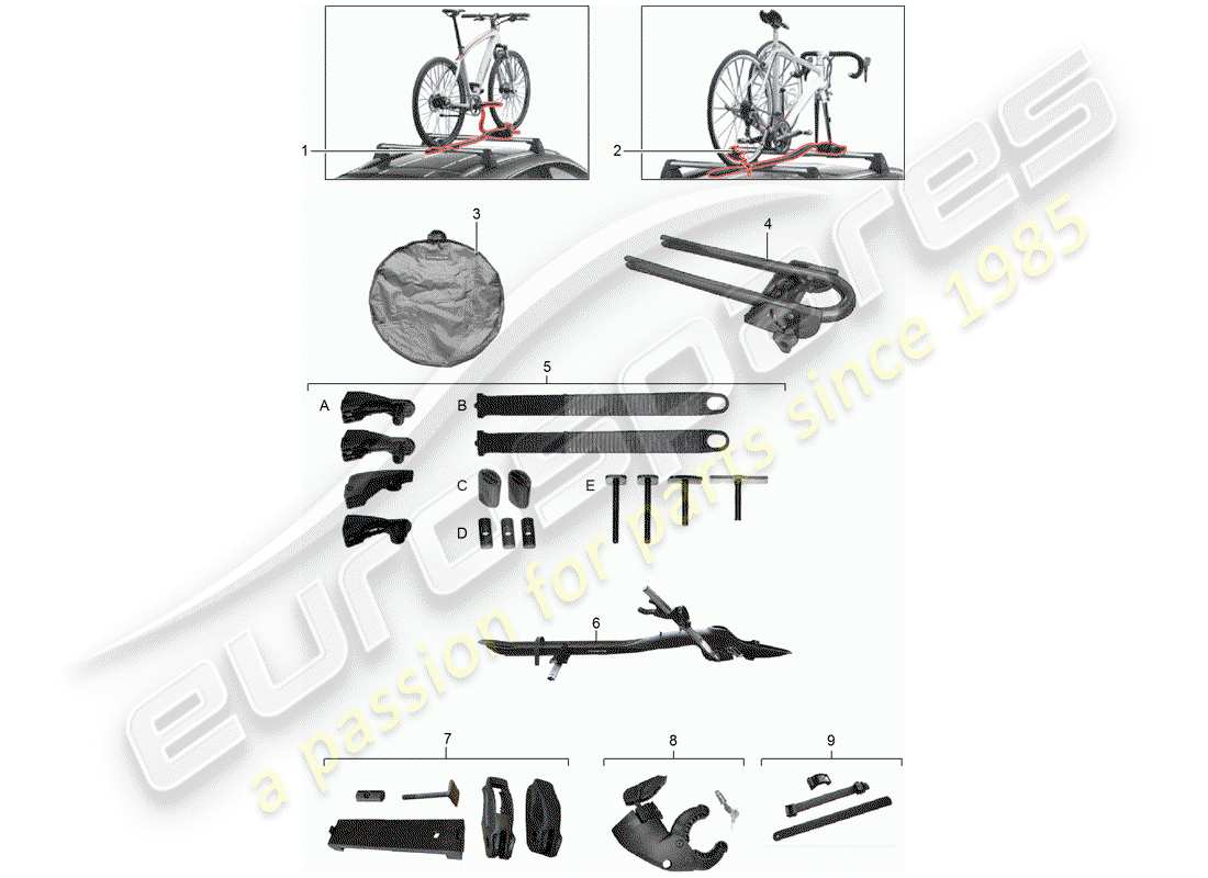 porsche tequipment macan (2019) fahrradträger ersatzteildiagramm