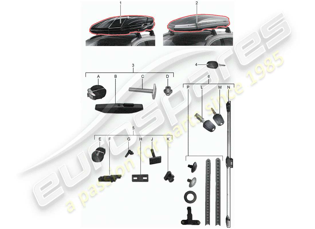 porsche 2018 (tequipment cayenne) dachbox-ersatzteildiagramm