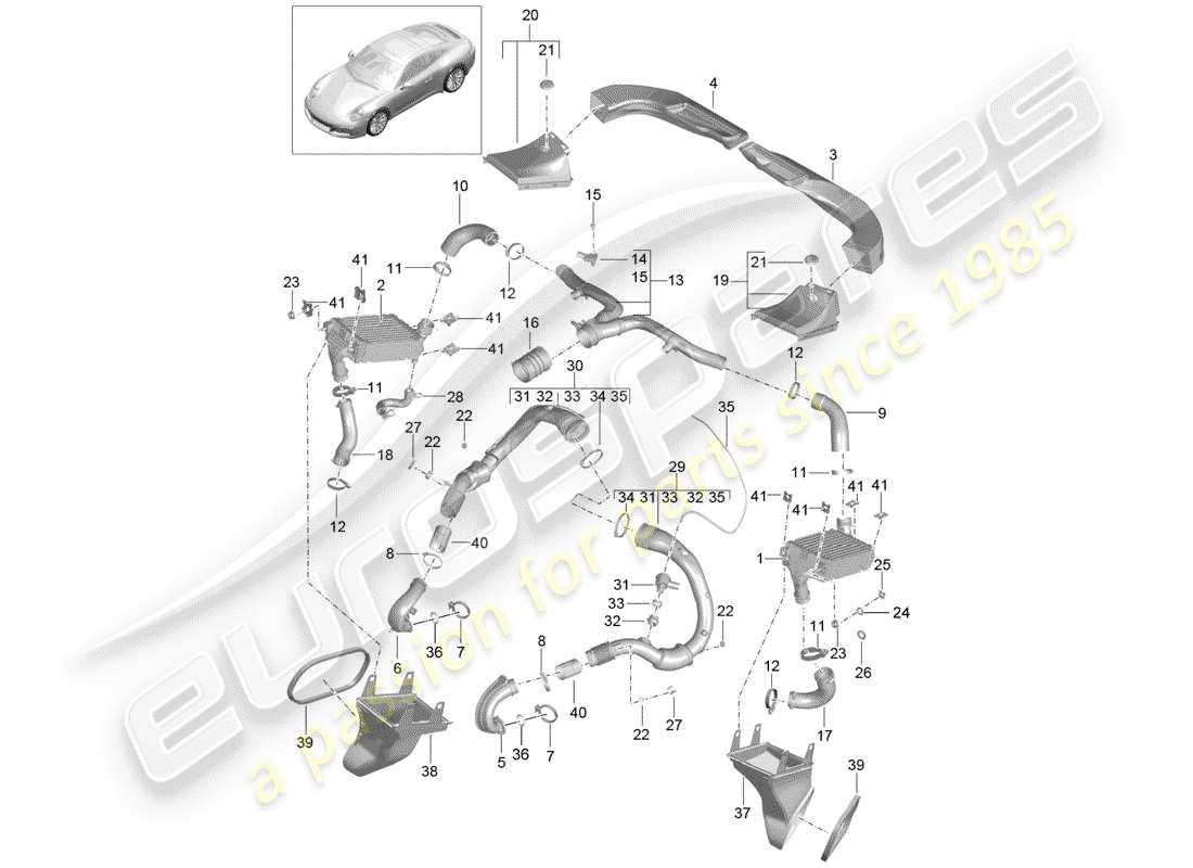 porsche 2018 (991-2) ladeluftkühler - teilediagramm