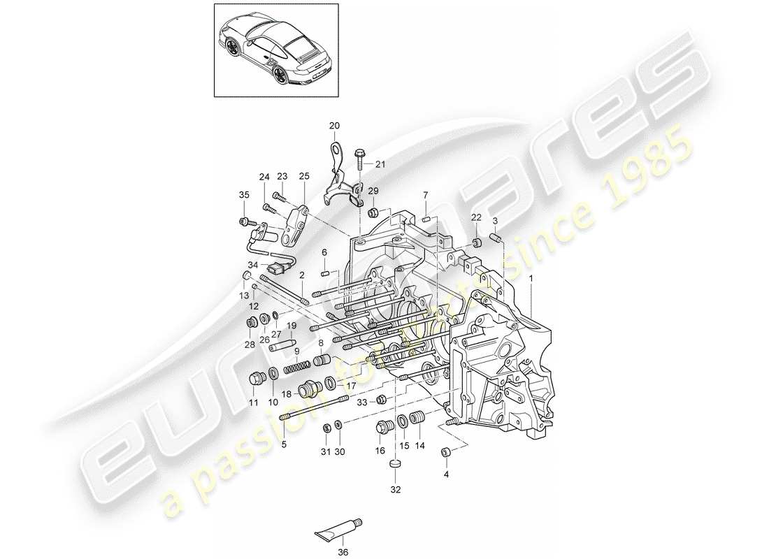 porsche 2012 (997-2 turbo / gt2 rs) kurbelgehäuse-teilediagramm