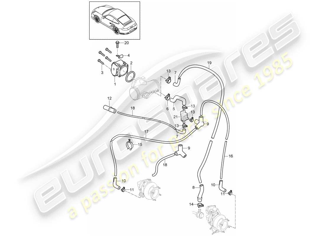 porsche 2011 (997-2 turbo / gt2 rs) drosselklappengehäuse - teilediagramm