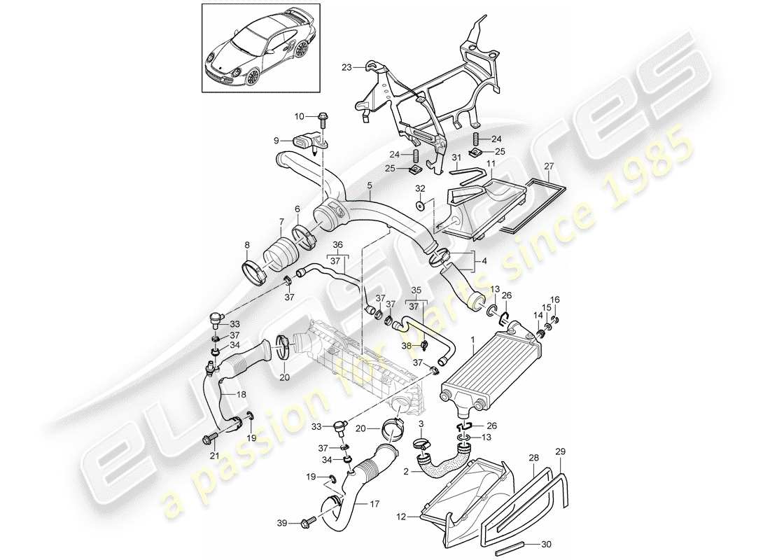 porsche 2011 (997-2 turbo / gt2 rs) turbolader teilediagramm