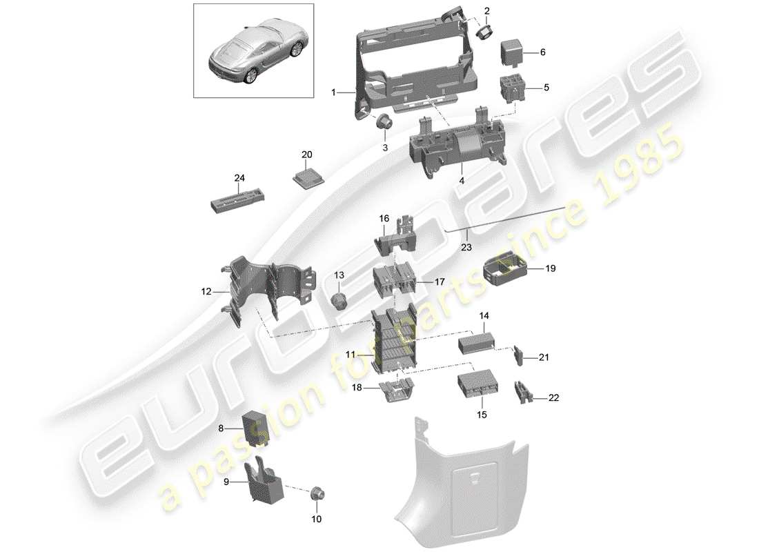porsche 2015 (981 cayman) sicherungskasten/relaisplatte ersatzteildiagramm