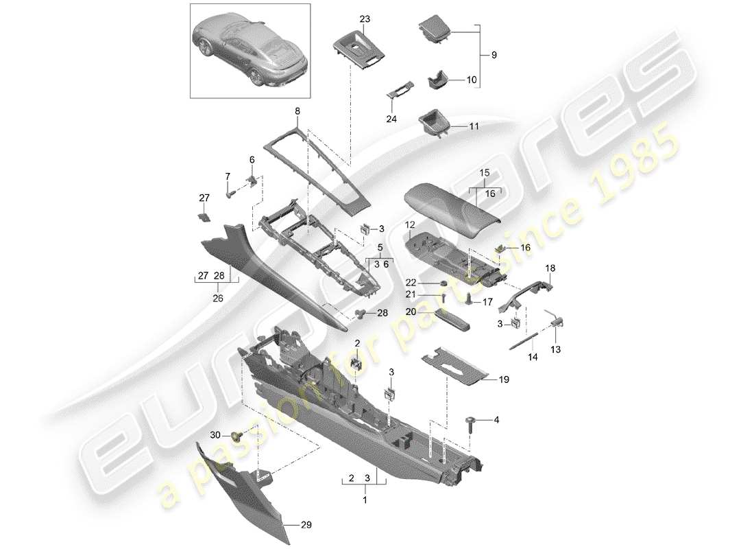 porsche 2020 (991-2 turbo) center console ersatzteildiagramm