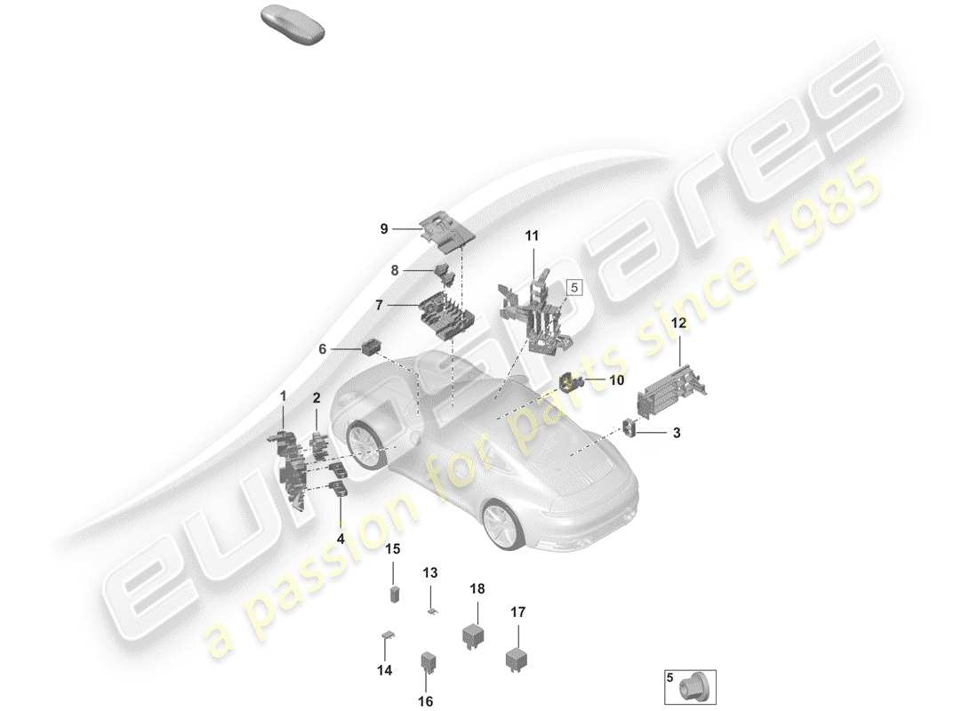 porsche 2020 (992-1) sicherungskasten/relaisplatte ersatzteildiagramm