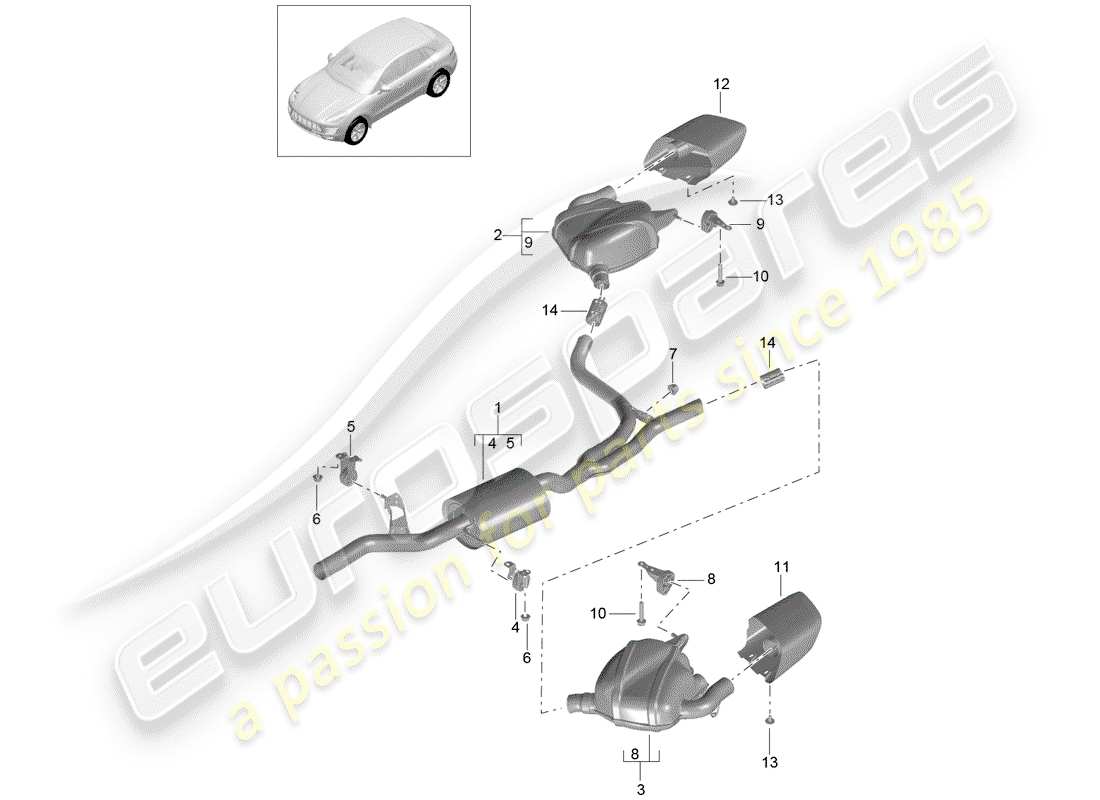 porsche 2018 (macan) auspuffanlage teilediagramm