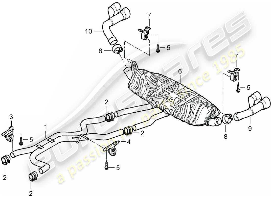 porsche 2010 (cayenne e1 9pa) abgassystem teilediagramm