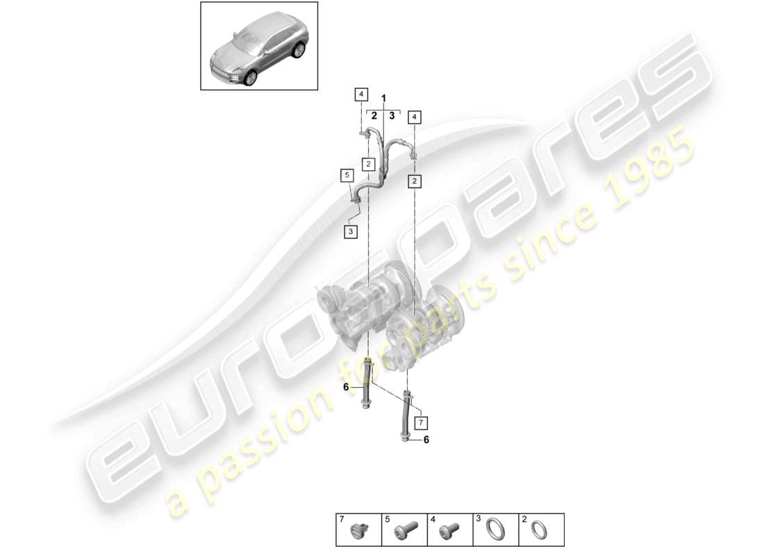 porsche 2019 (macan) öldruckleitung für abgasturbolader ersatzteilzeichnung