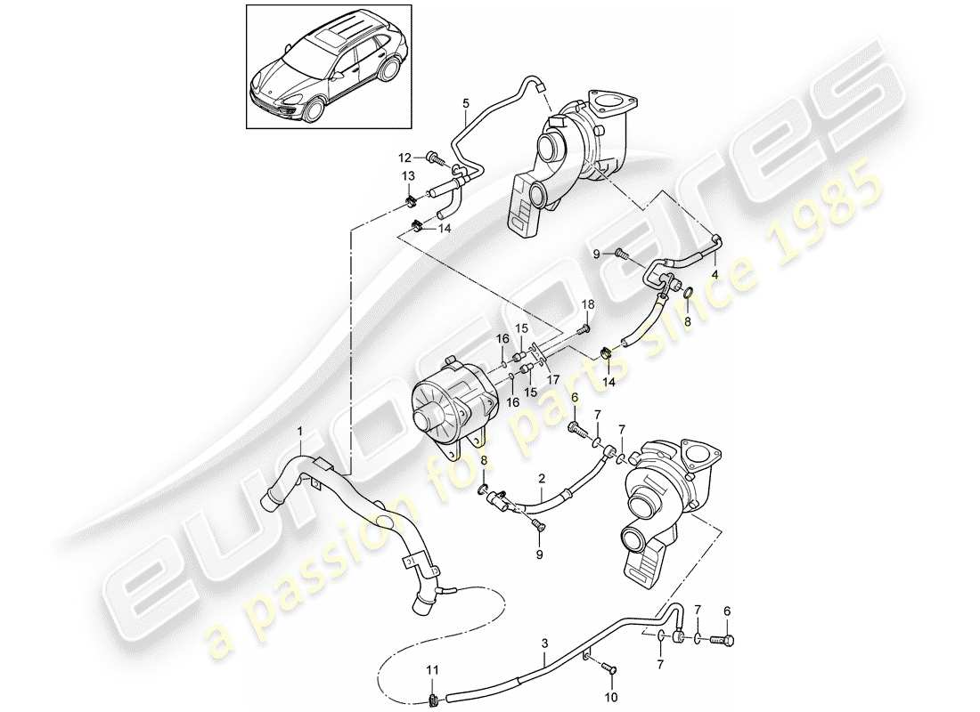 porsche 2013 (cayenne e2 92a) abgasturbolader teilediagramm