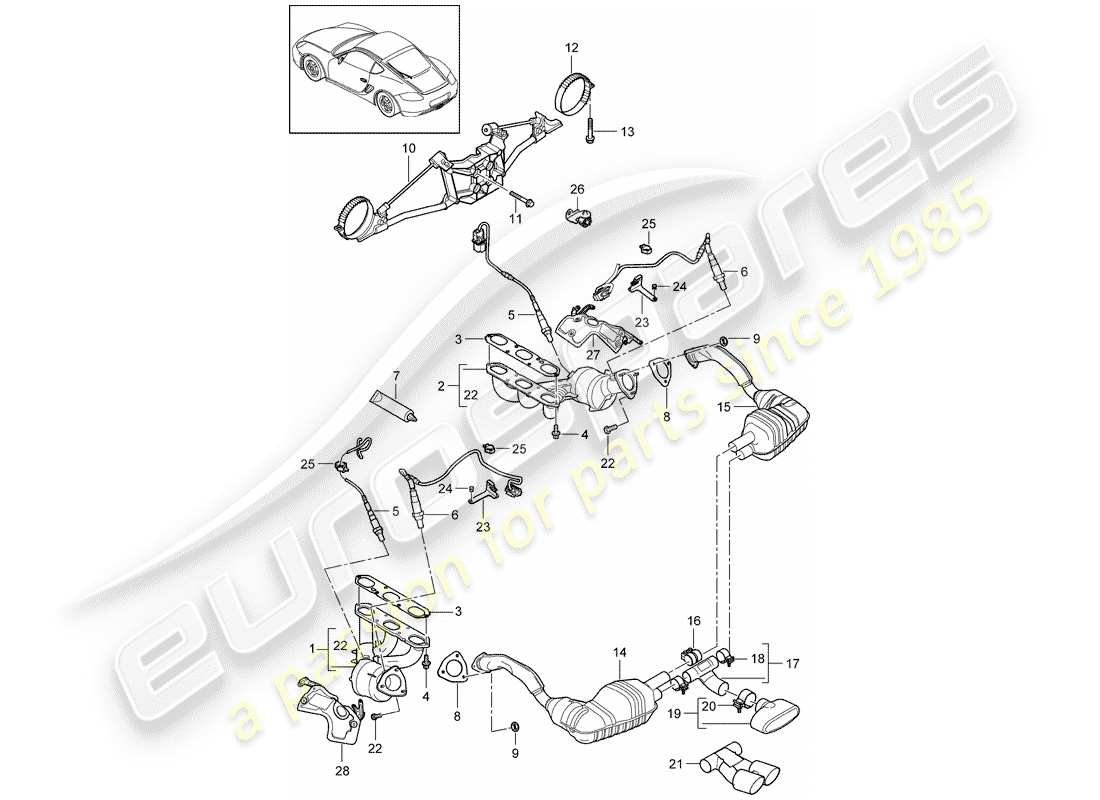 porsche 2009 (987 cayman) auspuffanlage teilediagramm