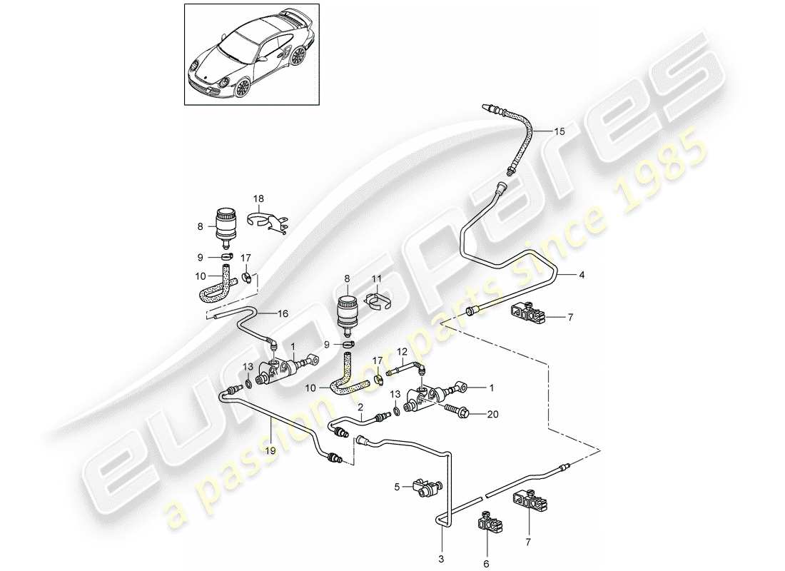 porsche 2012 (997-2 turbo / gt2 rs) hydraulische kupplung ersatzteildiagramm