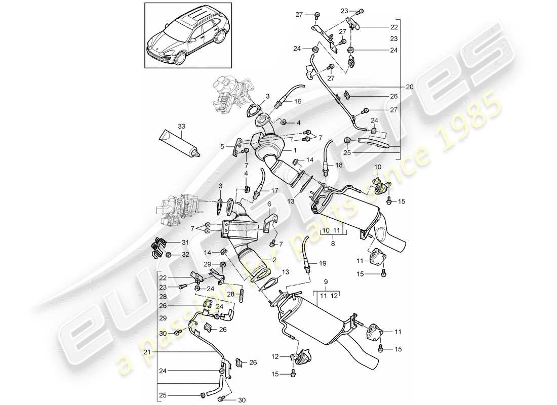 porsche 2011 (cayenne e2 92a) auspuffanlage teilediagramm