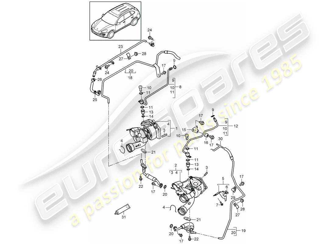 porsche 2013 (cayenne e2 92a) abgasturbolader teilediagramm