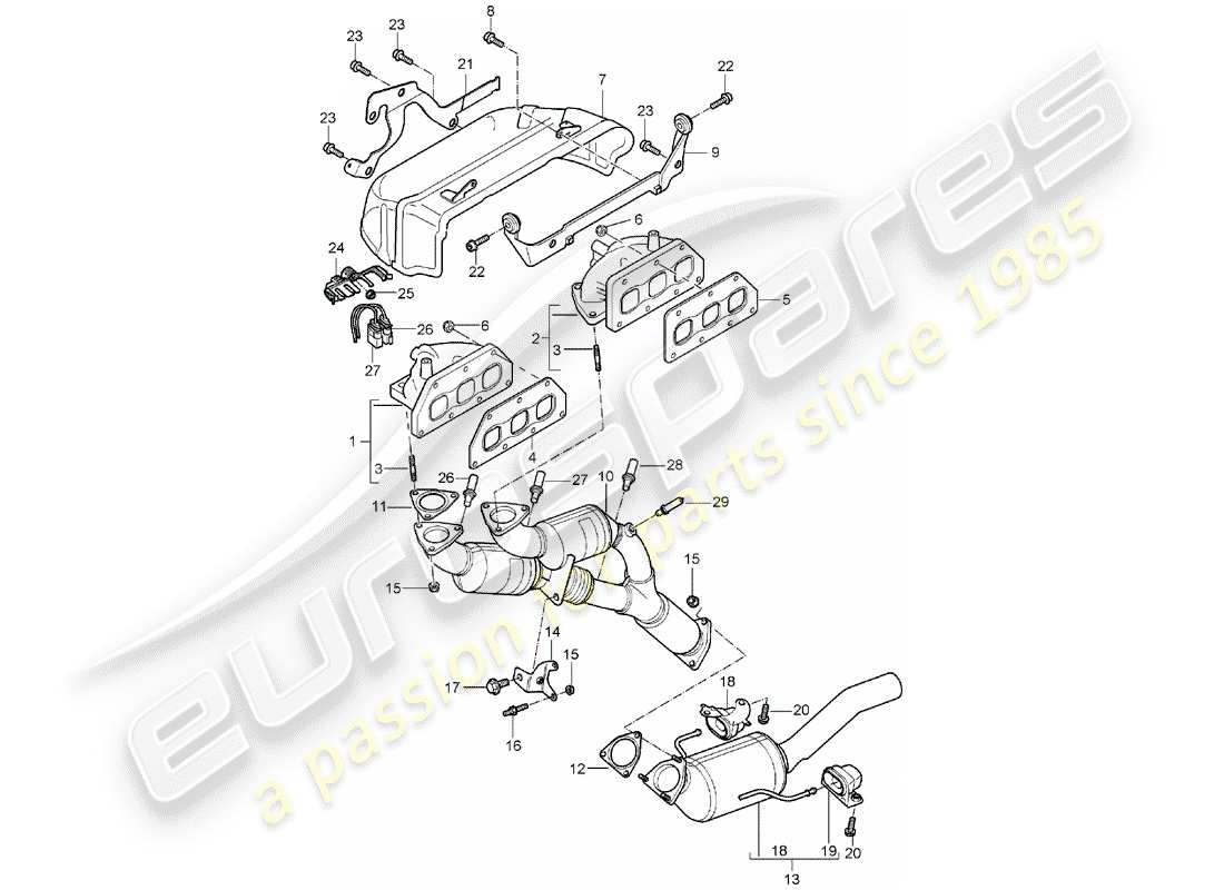 porsche 2003 (cayenne e1 9pa) auspuffanlage teilediagramm