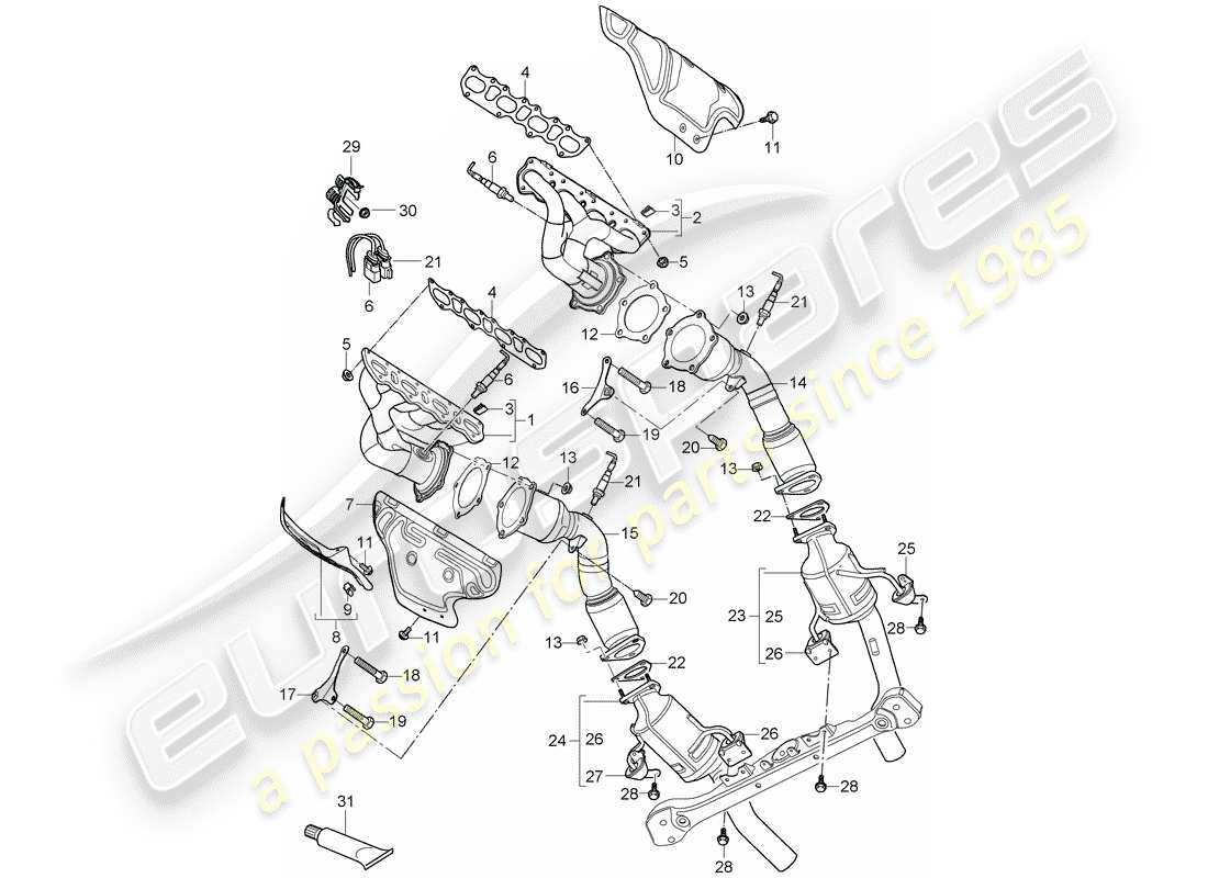 porsche 2008 (cayenne e1 9pa) auspuffanlage teilediagramm