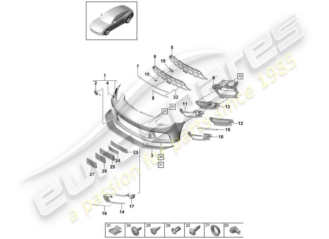 porsche 2018 (panamera 971-1) stoßstange ersatzteildiagramm