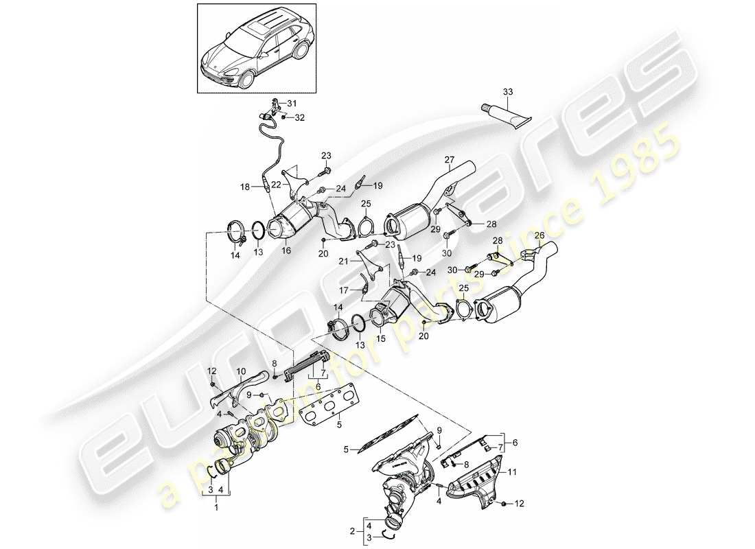 porsche 2013 (cayenne e2 92a) auspuffanlage teilediagramm