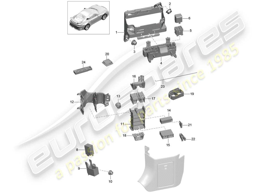porsche 2014 (991-1 r/gt3/rs) sicherungskasten/relaisplatte ersatzteildiagramm
