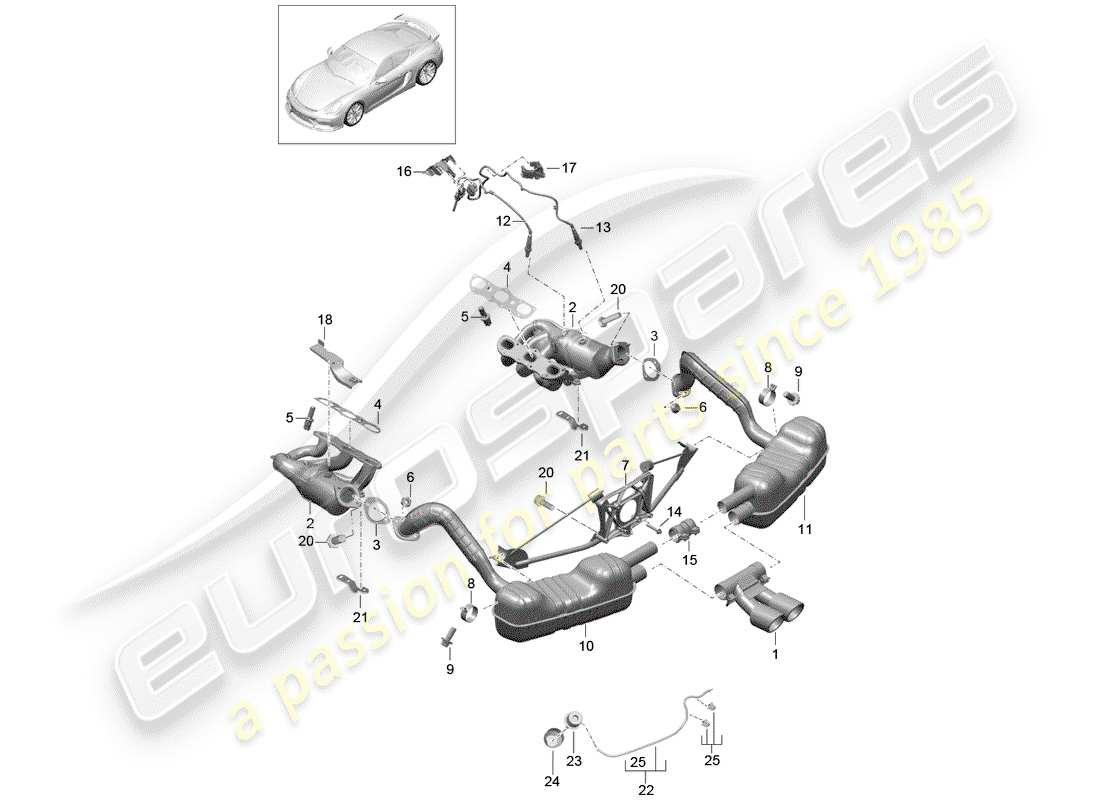 porsche 2016 (981 cayman gt4) auspuffanlage teilediagramm