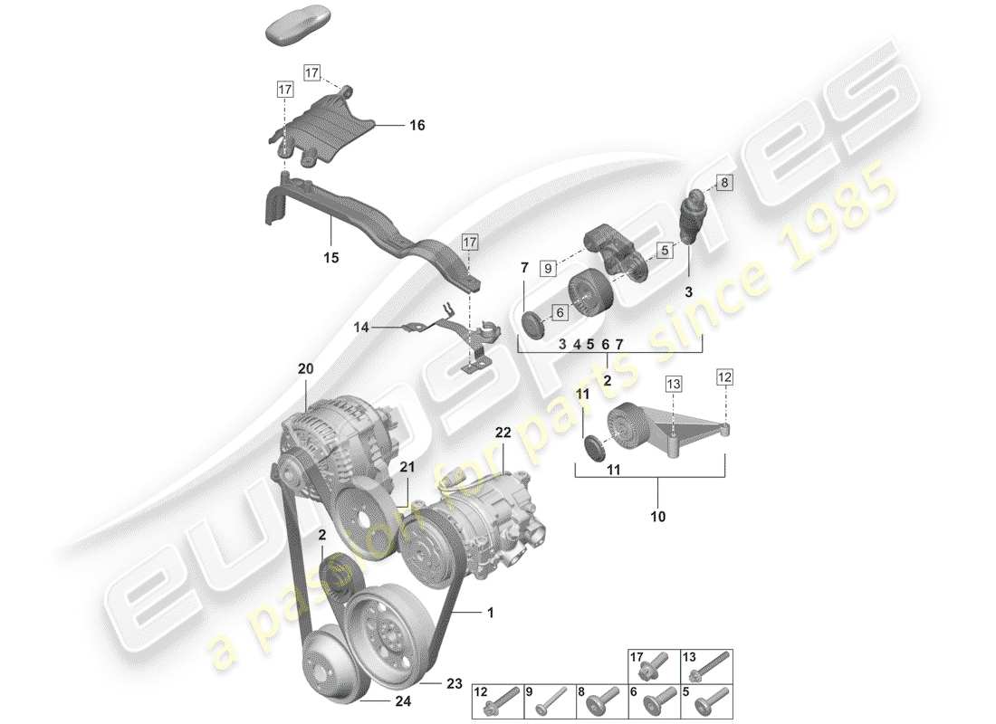 porsche 2020 (992-1) keilrippenriemen ersatzteildiagramm