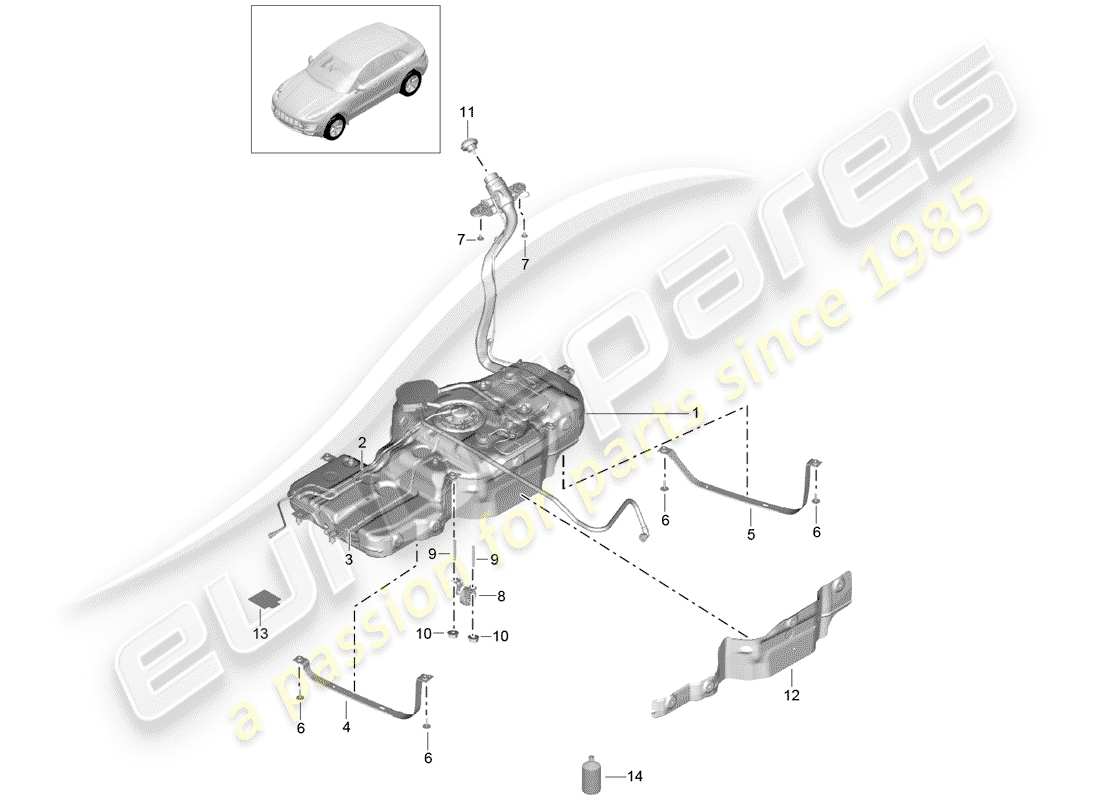 porsche 2014 (macan) treibstofftank teilediagramm