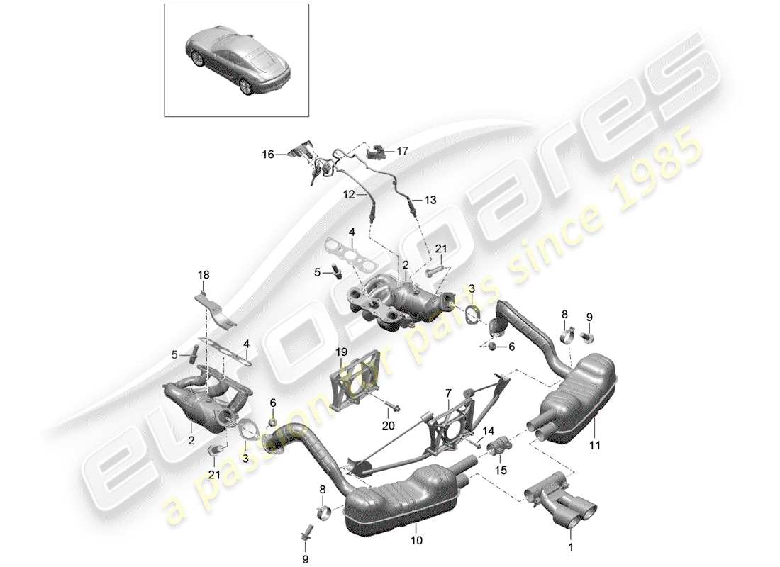 porsche 2014 (981 cayman) auspuffanlage teilediagramm