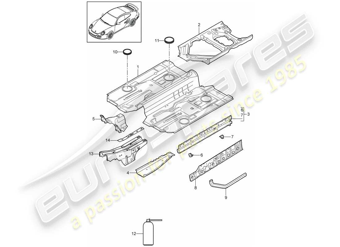 porsche 2012 (997-2 turbo / gt2 rs) floor-teilediagramm