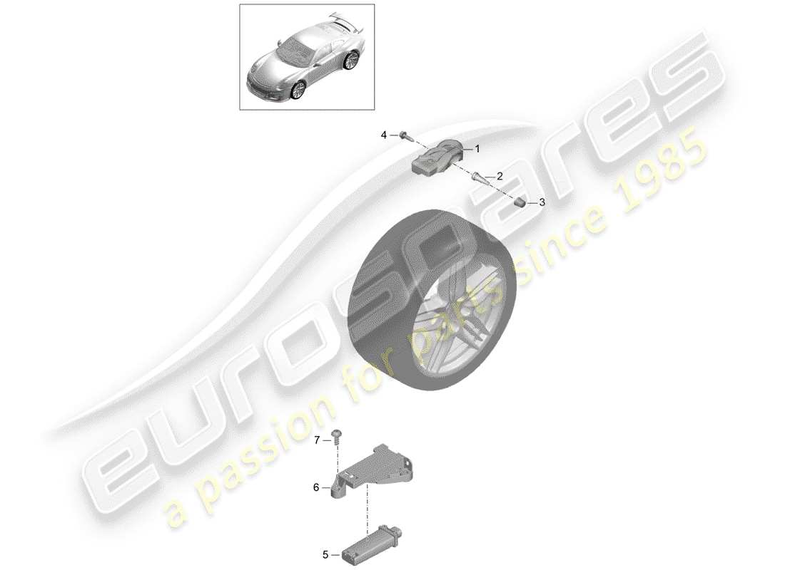 porsche 2015 (991-1 r/gt3/rs) reifendruckkontrollsystem teilediagramm