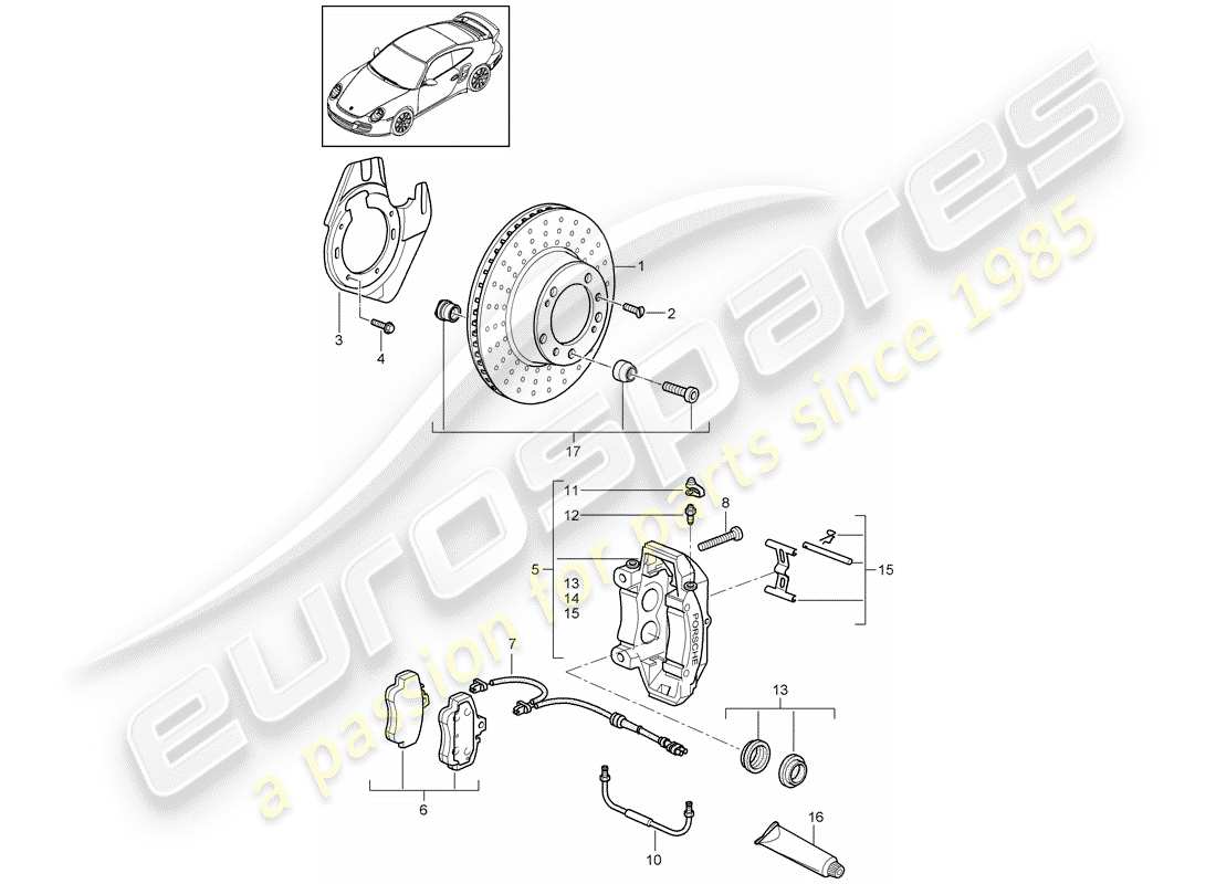 porsche 2012 (997-2 turbo / gt2 rs) scheibenbremsen ersatzteildiagramm