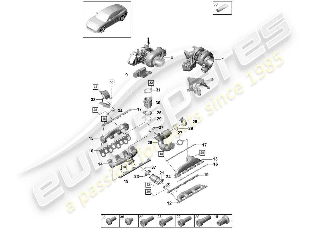 porsche 2017 (panamera 971-1) abgasturbolader teilediagramm