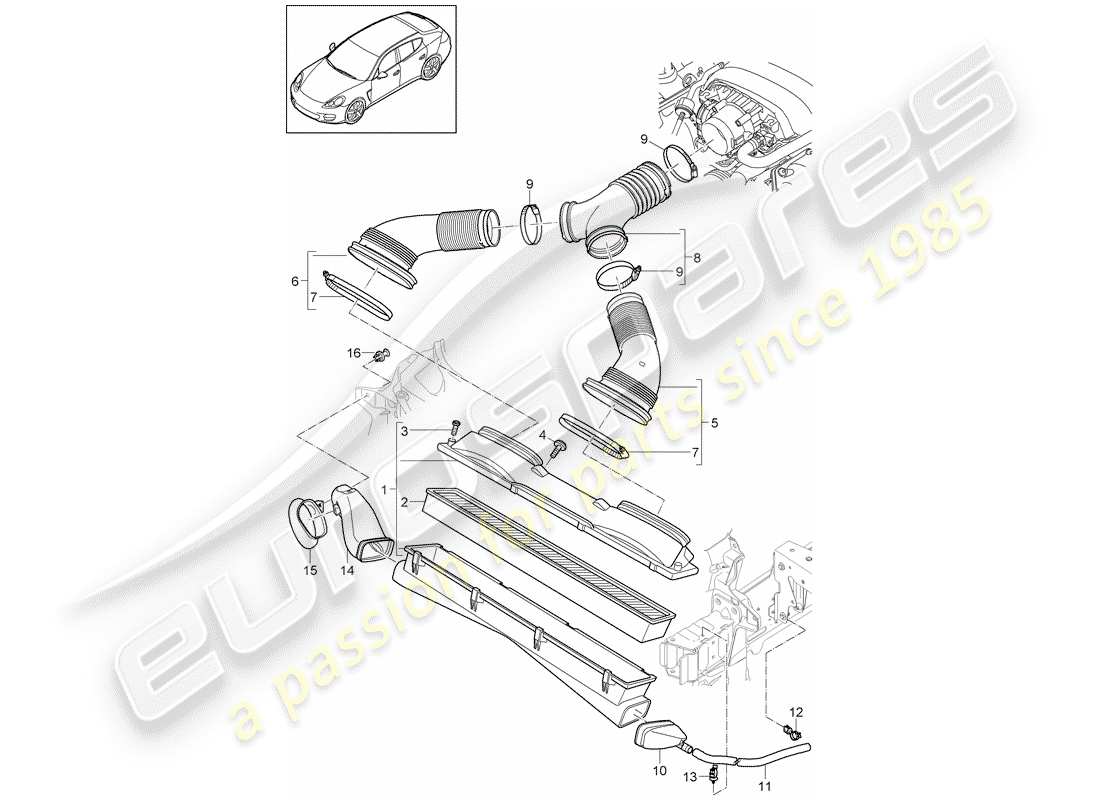 porsche 2013 (panamera 970) luftfiltersystem teilediagramm