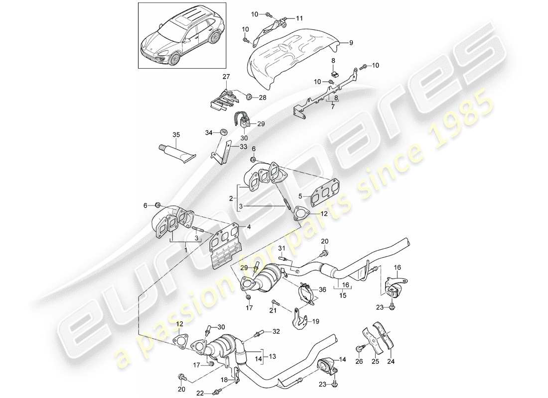 porsche 2011 (cayenne e2 92a) abgassystem teilediagramm